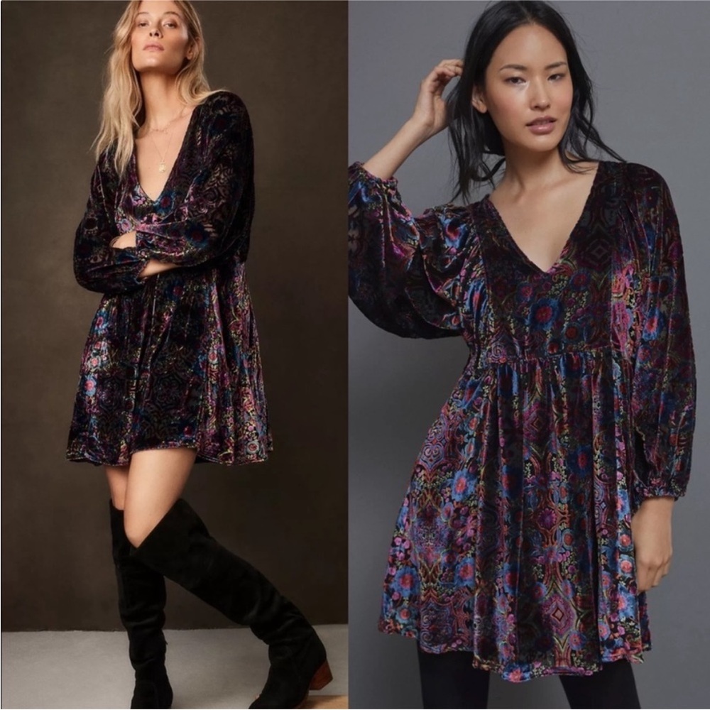 By Anthropologie Mona Burnout Babydoll Hippie Bohemian Rocker 60s 70s Dress